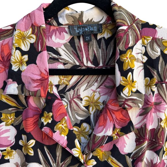 Twyla & Blu II Vintage Womens Floral Button-Up Tie Front Cropped Blouse Shirt 2X - Picture 4 of 10